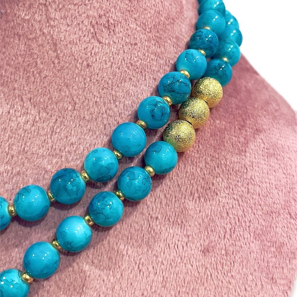 AMRITA SINGH Feroza Glass Beads Faux Turquoise Tassel Long Necklace Gift Box NWT - Picture 3 of 9